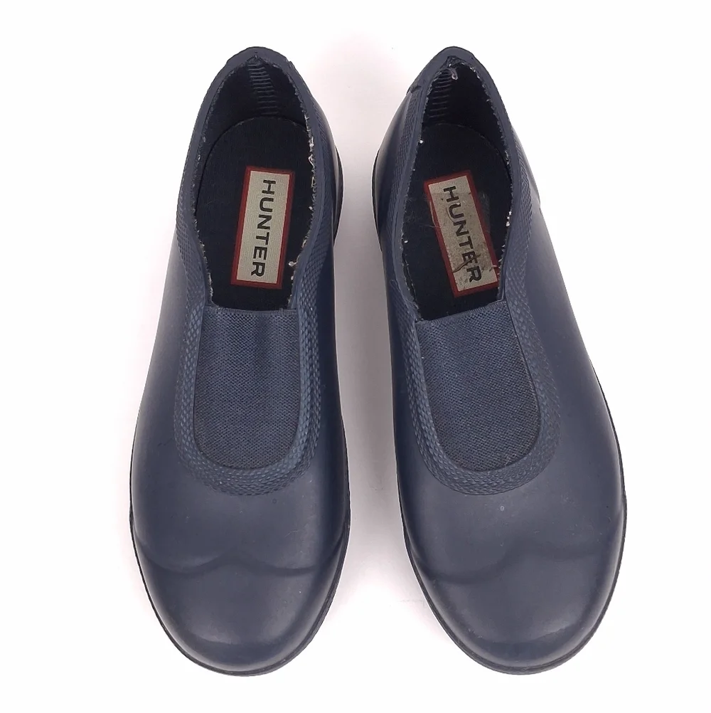 Hunter kids Plimsoll slip on rain shoes waterproof rubber outdoor navy blue